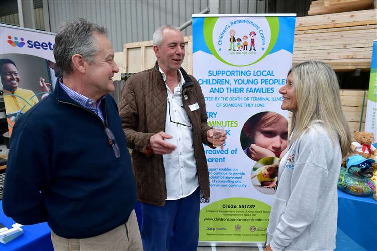 L-R Steve Smith and Ken McDougall with Clare Sears - Children's Bereavement Centre community fund raiser. Photo by Iliffe Media/ David Dawson.